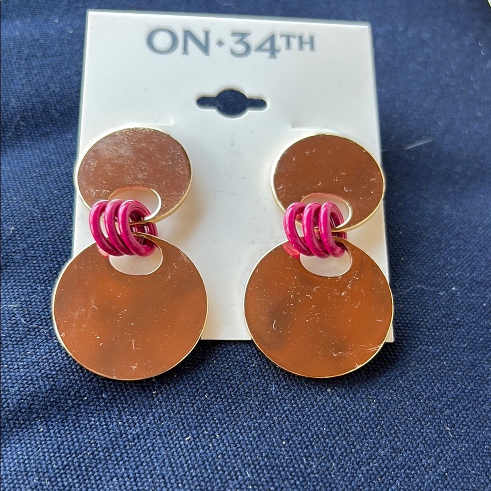 ON 34th Gold and Pink Double Circle Earrings NWT